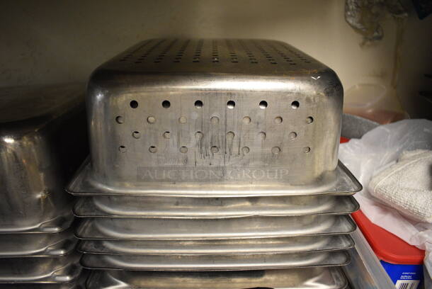 8 Stainless Steel Perforated 1/2 Size Drop In Bins. 1/2x4. 8 Times Your Bid!