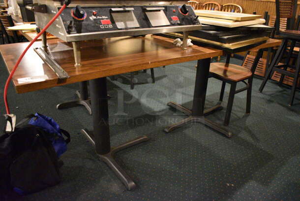 Wood Pattern Table on 2 Black Metal Table Bases. 72x30x30 - Image 1 of 3