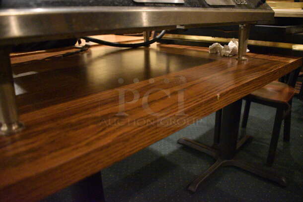 Wood Pattern Table on 2 Black Metal Table Bases. 72x30x30 - Image 2 of 3
