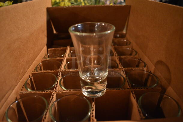 24 BRAND NEW IN BOX! Libbey Shooter Glasses. 2x2x3.5. 24 Times Your Bid!