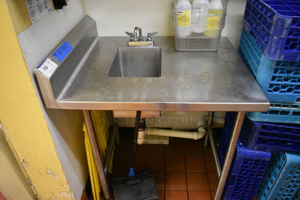 Stainless Steel Commercial Counter w/ Sink Basin, Faucet, Handles and Side Splash. This Unit Will Be Professionally Uninstalled. 36x30x42