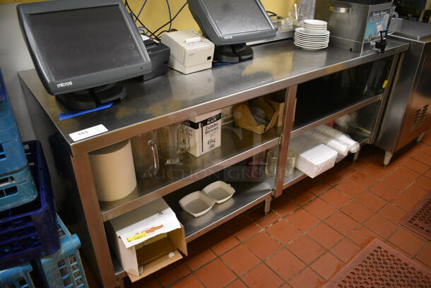 Stainless Steel Commercial Table w/ 2 Stainless Steel Undershelves. Does Not Include Contents. 78x30x36