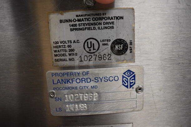 Bunn Model WX-2 Stainless Steel Commercial Countertop 2 Burner Coffee Pot Warmer. 120 Volts, 1 Phase. 14x7x2.5 - Image 3 of 3