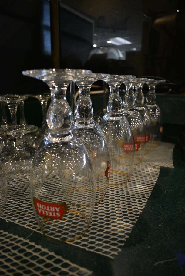 6 Stella Artois Beer Glasses. 3.5x3.5x8. 6 Times Your Bid! - Image 2 of 3