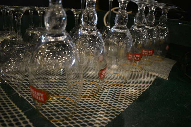 6 Stella Artois Beer Glasses. 3.5x3.5x8. 6 Times Your Bid! - Image 3 of 3