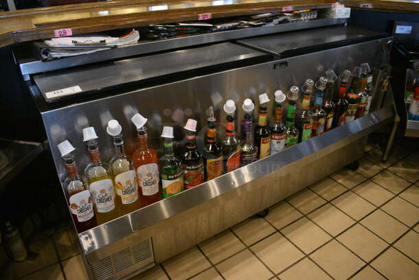 SWEET! Perlick Model BC72AS-LL Stainless Steel Commercial Back Bar Bottle Cooler w/ 2 Sliding Lids and Speedwell on Commercial Casters. Does Not Include Contents. 115 Volts, 1 Phase. 72x30x38. Tested and Working! - Image 1 of 6