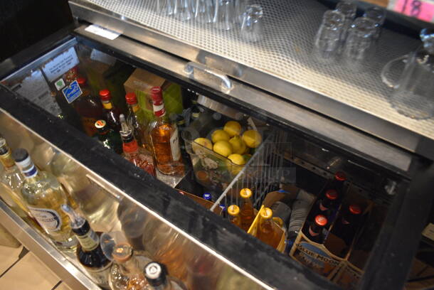 SWEET! Perlick Model BC36 Stainless Steel Commercial Back Bar Bottle Cooler w/ Sliding Lid and Speedwell on Commercial Casters. Does Not Include Contents. 115 Volts, 1 Phase. 36x30x34. Tested and Working!
 - Image 4 of 5
