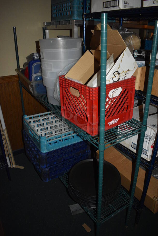 ALL ONE MONEY! Lot of 2 Shelves Worth of Various Items Including Dish Caddies! Does Not Include Metro Shelving Unit.