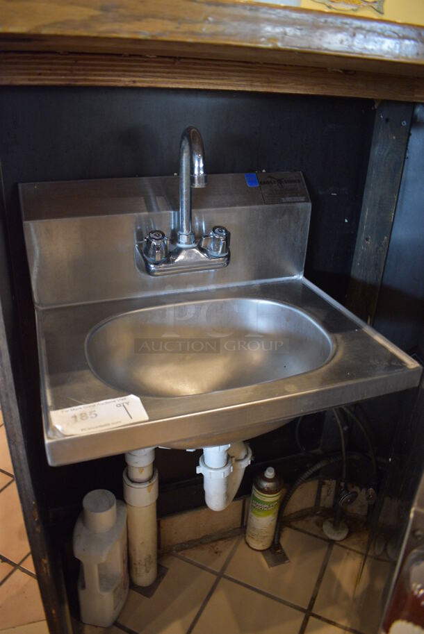 Stainless Steel Commercial Wall Mount Single Bay Sink w/ Faucet and Handles. This Unit Will Be Professionally Uninstalled. 19x15x15