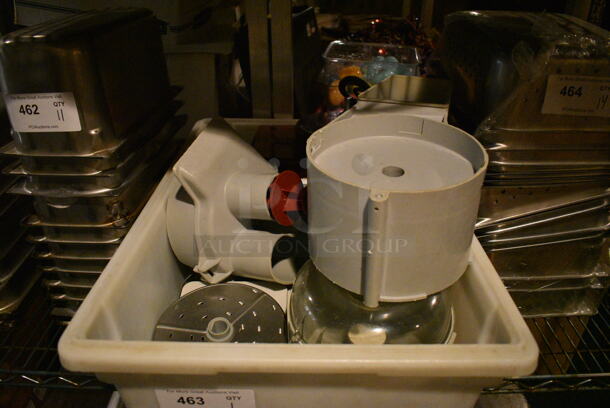Robot Coupe Model R2 Metal Commercial Countertop Food Processor w/ Bowl, Continuous Feed Head, Shredding Blade, S Blade.