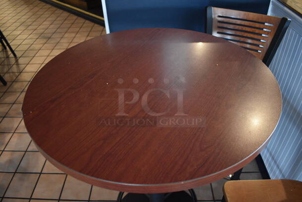 Wood Pattern Round Tabletop on Black Metal Bar Height Table Base w/ Footrest. 30x30x42 - Image 2 of 4
