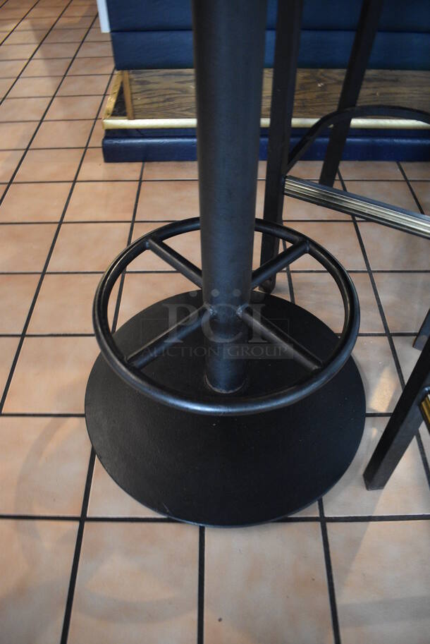 Wood Pattern Round Tabletop on Black Metal Bar Height Table Base w/ Footrest. 30x30x42 - Image 3 of 4