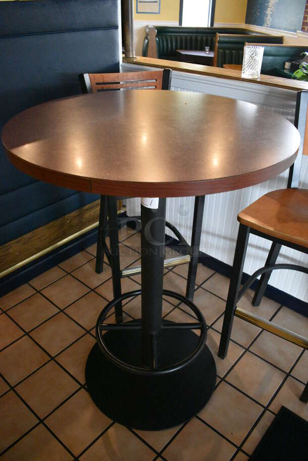 Wood Pattern Round Tabletop on Black Metal Bar Height Table Base w/ Footrest. 30x30x42 - Image 4 of 4