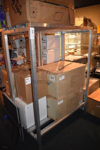 Metal 2 Tier Dunnage Style Shelving Unit. Does Not Include Contents. 48x24x64. BUYER MUST DISMANTLE. PCI CANNOT  DISMANTLE FOR SHIPPING. PLEASE CONSIDER FREIGHT CHARGES.