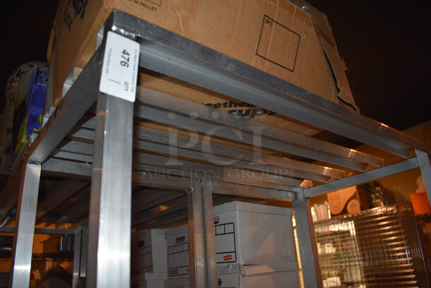 Metal 2 Tier Dunnage Style Shelving Unit. Does Not Include Contents. 48x24x64. BUYER MUST DISMANTLE. PCI CANNOT  DISMANTLE FOR SHIPPING. PLEASE CONSIDER FREIGHT CHARGES. - Image 2 of 2
