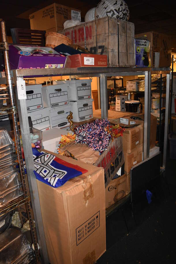 Metal 2 Tier Dunnage Style Shelving Unit. Does Not Include Contents. 60x24x64. BUYER MUST DISMANTLE. PCI CANNOT  DISMANTLE FOR SHIPPING. PLEASE CONSIDER FREIGHT CHARGES. - Image 1 of 2
