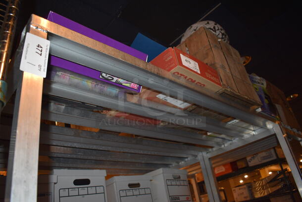 Metal 2 Tier Dunnage Style Shelving Unit. Does Not Include Contents. 60x24x64. BUYER MUST DISMANTLE. PCI CANNOT  DISMANTLE FOR SHIPPING. PLEASE CONSIDER FREIGHT CHARGES. - Image 2 of 2