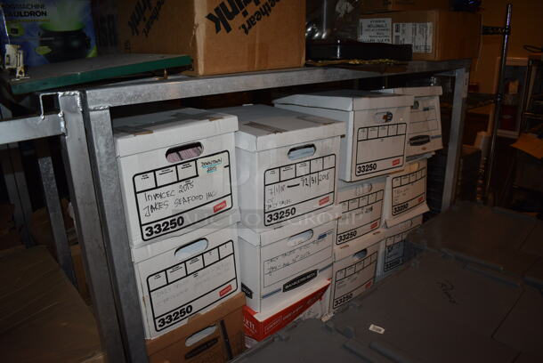 Metal 2 Tier Dunnage Style Shelving Unit. Does Not Include Contents. 60x24x64. BUYER MUST DISMANTLE. PCI CANNOT  DISMANTLE FOR SHIPPING. PLEASE CONSIDER FREIGHT CHARGES. - Image 1 of 2