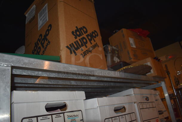 Metal 2 Tier Dunnage Style Shelving Unit. Does Not Include Contents. 60x24x64. BUYER MUST DISMANTLE. PCI CANNOT  DISMANTLE FOR SHIPPING. PLEASE CONSIDER FREIGHT CHARGES. - Image 2 of 2