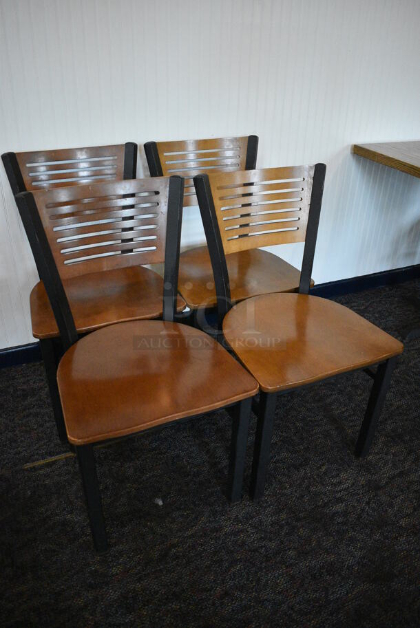 4 Black Metal Dining Chairs w/ Wooden Seat and Back Rest. Stock Picture - Cosmetic Condition May Vary. 17.5x16x32. 4 Times Your Bid! - Image 2 of 6