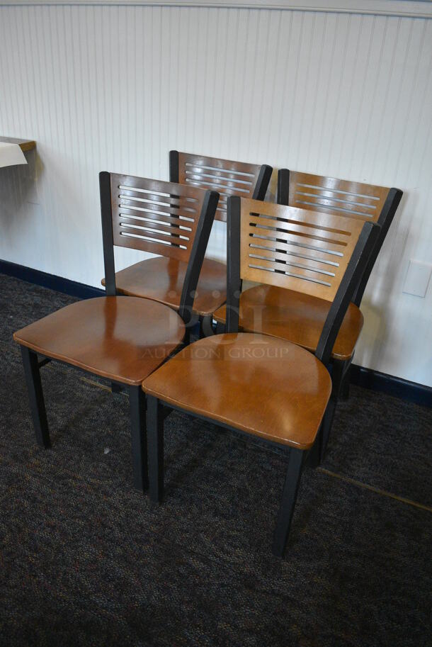 4 Black Metal Dining Chairs w/ Wooden Seat and Back Rest. Stock Picture - Cosmetic Condition May Vary. 17.5x16x32. 4 Times Your Bid! - Image 3 of 6