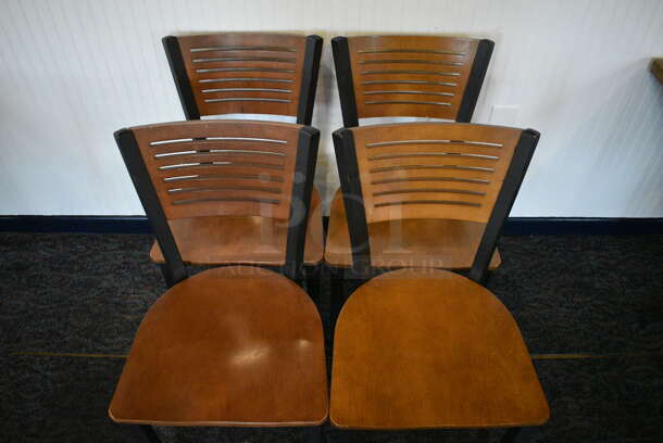 4 Black Metal Dining Chairs w/ Wooden Seat and Back Rest. Stock Picture - Cosmetic Condition May Vary. 17.5x16x32. 4 Times Your Bid! - Image 4 of 6