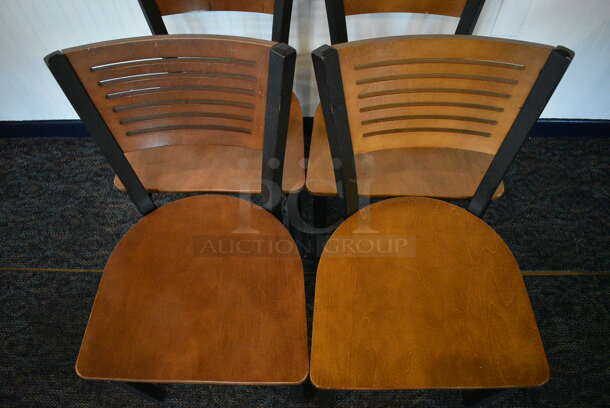4 Black Metal Dining Chairs w/ Wooden Seat and Back Rest. Stock Picture - Cosmetic Condition May Vary. 17.5x16x32. 4 Times Your Bid! - Image 5 of 6