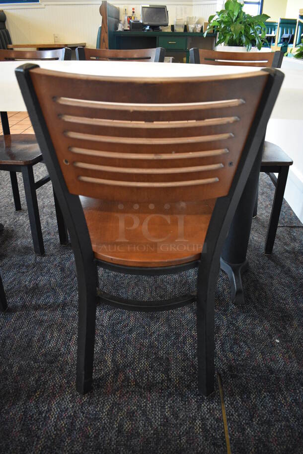 4 Black Metal Dining Chairs w/ Wooden Seat and Back Rest. Stock Picture - Cosmetic Condition May Vary. 17.5x16x32. 4 Times Your Bid! - Image 6 of 6