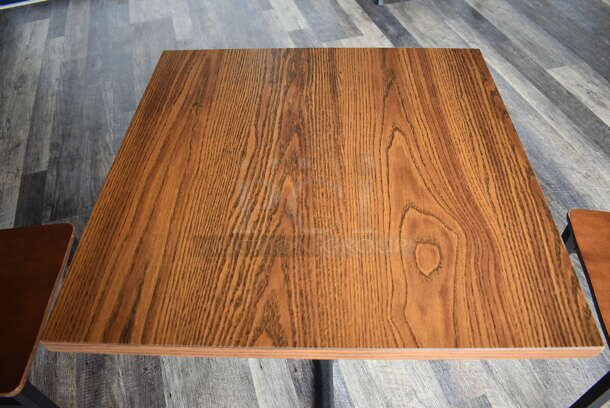Wood Pattern Table on Black Metal Table Base. Stock Picture - Cosmetic Condition May Vary. 30x30x30 - Image 2 of 4
