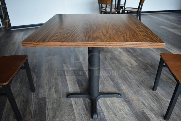 Wood Pattern Table on Black Metal Table Base. Stock Picture - Cosmetic Condition May Vary. 30x30x30 - Image 3 of 4