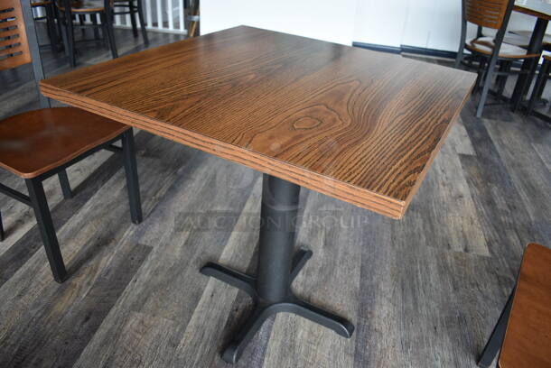 Wood Pattern Table on Black Metal Table Base. Stock Picture - Cosmetic Condition May Vary. 30x30x30 - Image 4 of 4