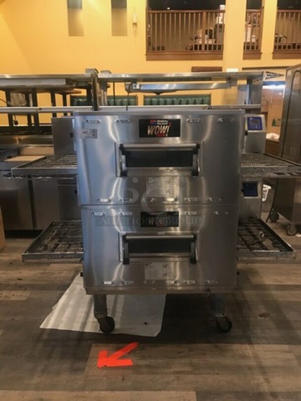 2 FANTASTIC! Middleby Marshall Model PS636G STD Stainless Steel Commercial Gas Powered Pizza Conveyor Ovens on Commercial Casters. This Unit Was Only Used For TWO SEASONS!! This Unit Will Be Professionally Uninstalled. 64x42x55.5. 2 Times Your Bid! Tested and Working!