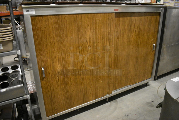 Metal Floor Style Cabinet w/ 2 Wood Pattern Sliding Doors. 84x25x59.5