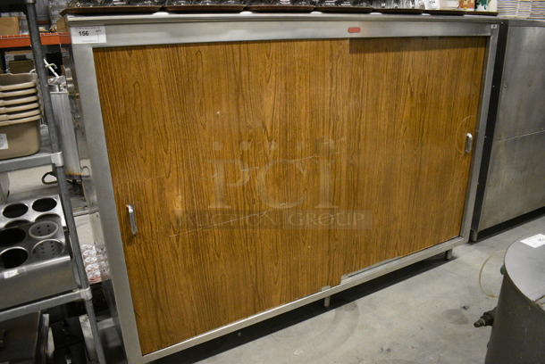 Metal Floor Style Cabinet w/ 2 Wood Pattern Sliding Doors. 84x25x59.5 - Image 1 of 7