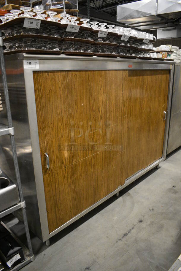 Metal Floor Style Cabinet w/ 2 Wood Pattern Sliding Doors. 84x25x59.5 - Image 2 of 7