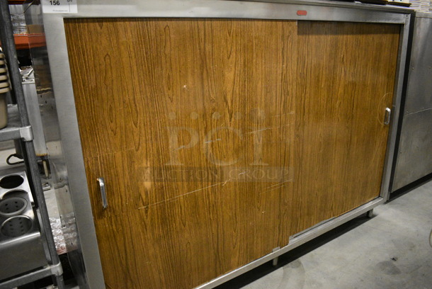 Metal Floor Style Cabinet w/ 2 Wood Pattern Sliding Doors. 84x25x59.5 - Image 3 of 7
