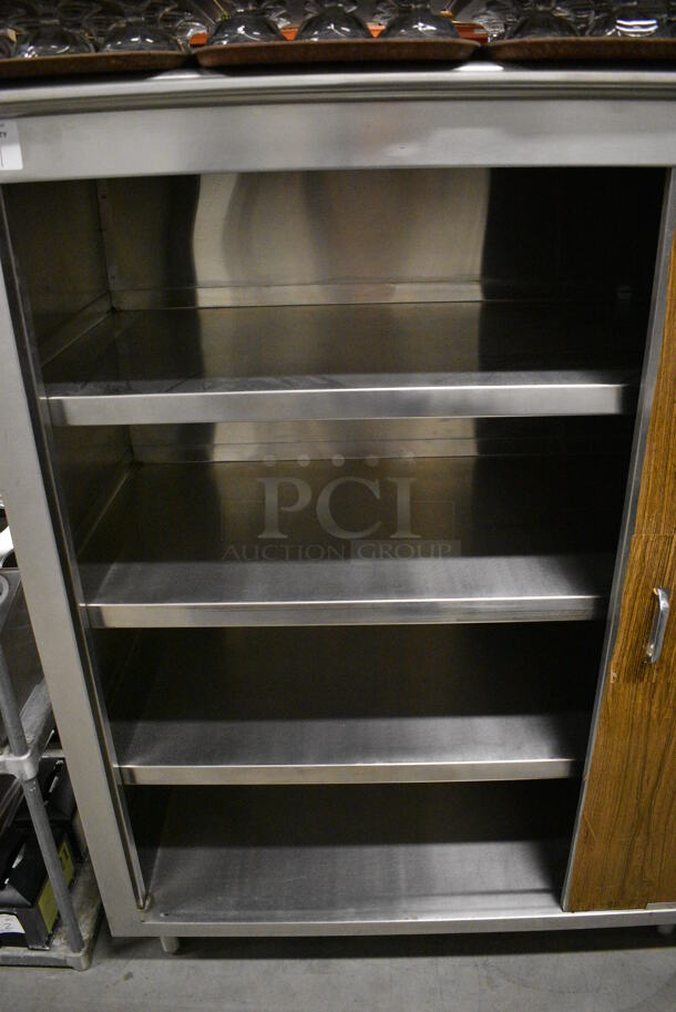 Metal Floor Style Cabinet w/ 2 Wood Pattern Sliding Doors. 84x25x59.5 - Image 4 of 7