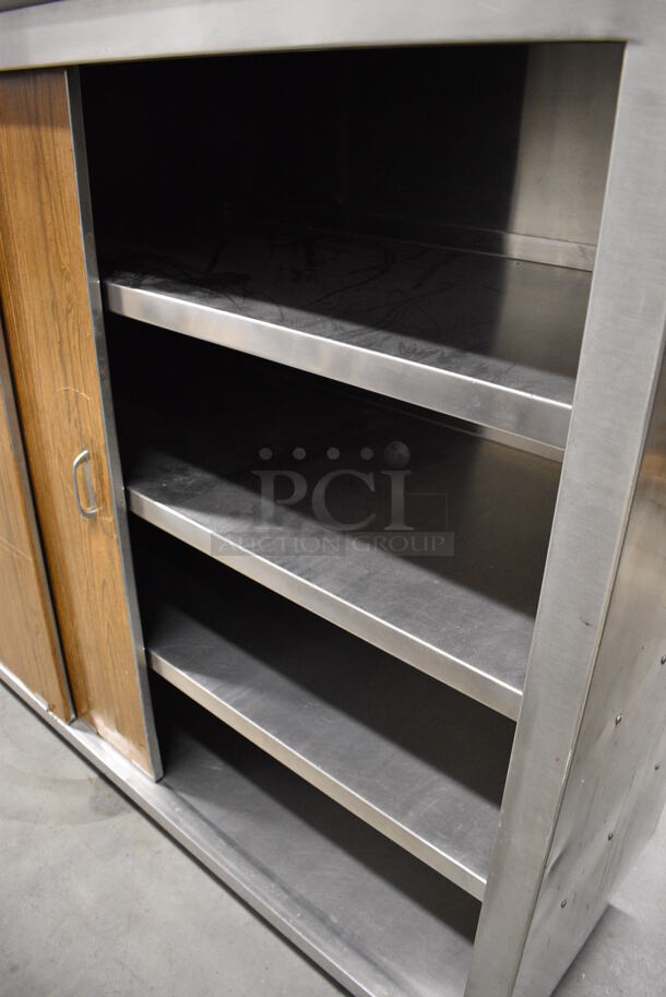 Metal Floor Style Cabinet w/ 2 Wood Pattern Sliding Doors. 84x25x59.5 - Image 5 of 7