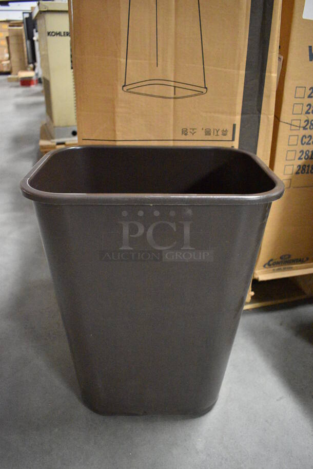 12 BRAND NEW IN BOX! Rubbermaid Brown Poly Trash Cans. 15x11x20. 12 Times Your Bid!