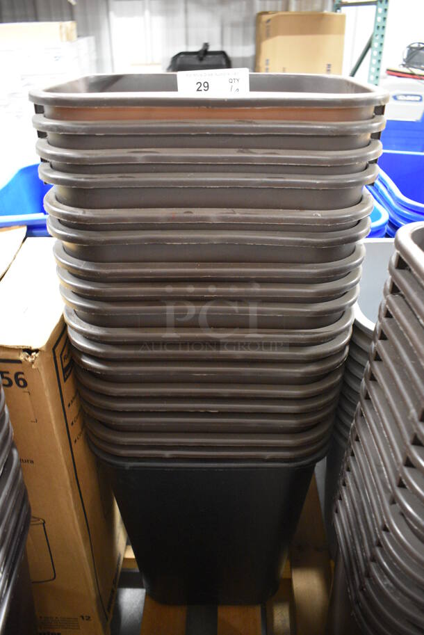 18 Poly Trash Cans; 17 Brown, 1 Black. 15x11x20. 18 Times Your Bid!