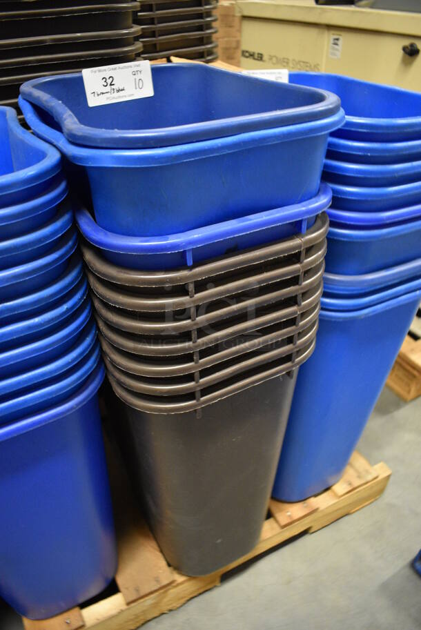 10 BRAND NEW IN BOX! Poly Trash Cans; 7 Brown and 3 Blue. 15.5x11x20. 10 Times Your Bid! - Image 2 of 3