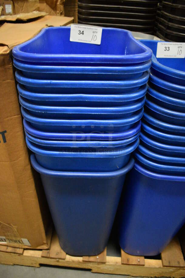 10 BRAND NEW IN BOX! Blue Poly Trash Cans. 15.5x11x20. 10 Times Your Bid!