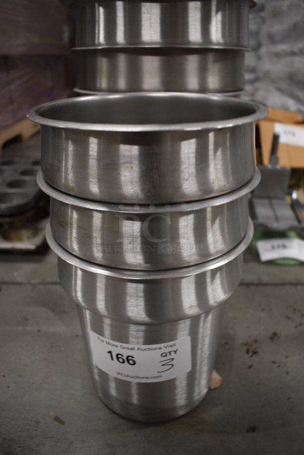 3 Stainless Steel Cylindrical Drop In Bins. 7.5x7.5x8. 3 Times Your Bid!