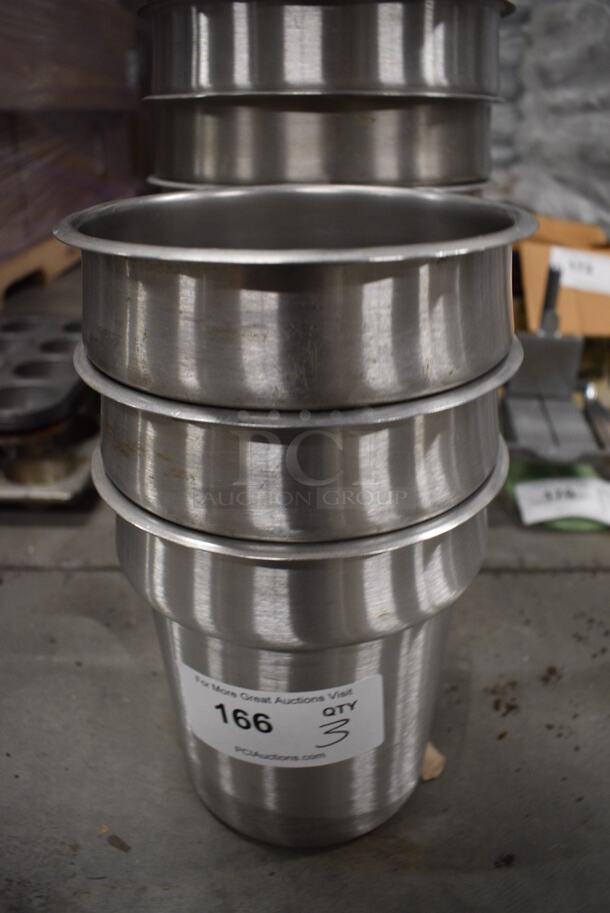 3 Stainless Steel Cylindrical Drop In Bins. 7.5x7.5x8. 3 Times Your Bid! - Image 1 of 3