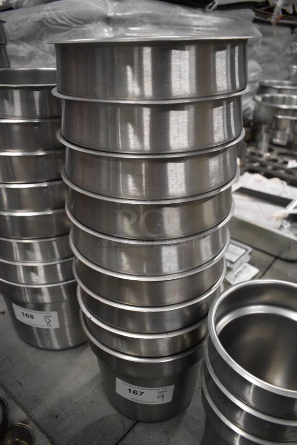 9 Stainless Steel Cylindrical Drop In Bins. 9.5x9.5x8. 9 Times Your Bid! - Image 1 of 3