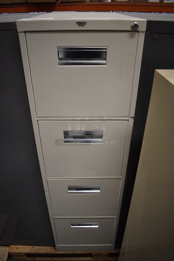 Allsteel Tan Metal 4 Drawer Filing Cabinet. 15x28.5x52 - Image 1 of 8