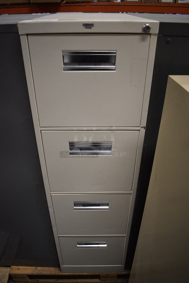 Allsteel Tan Metal 4 Drawer Filing Cabinet. 15x28.5x52