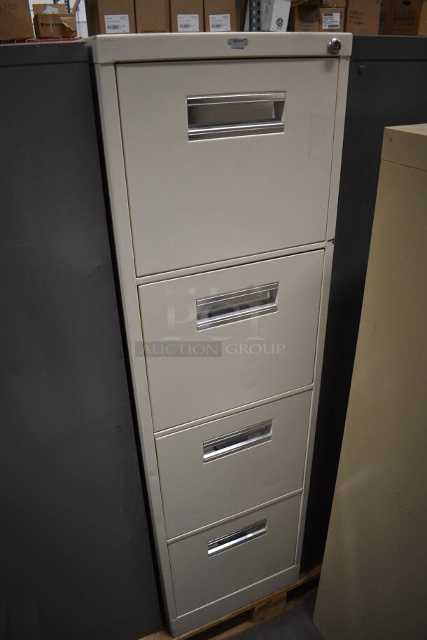 Allsteel Tan Metal 4 Drawer Filing Cabinet. 15x28.5x52 - Image 2 of 8
