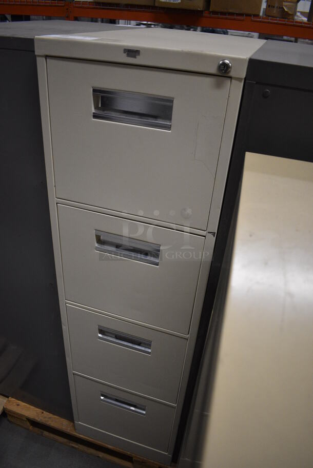 Allsteel Tan Metal 4 Drawer Filing Cabinet. 15x28.5x52 - Image 3 of 8