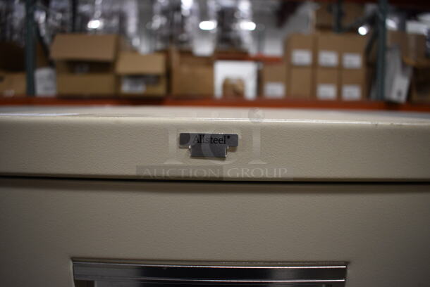 Allsteel Tan Metal 4 Drawer Filing Cabinet. 15x28.5x52 - Image 4 of 8